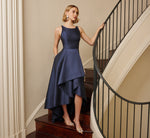 High Low Mikado Gown With Asymmetrical Detail In Midnight 1