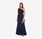 One Shoulder Dress With Draped Waist Detail In Midnight 6
