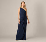 One Shoulder Dress With Draped Waist Detail In Midnight 2