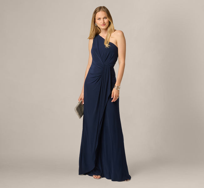 adrianna papell one shoulder jersey dress Women's Midnight : 10 peinture