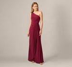 One Shoulder Dress With Draped Waist Detail In Red Wine 2