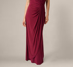 One Shoulder Dress With Draped Waist Detail In Red Wine 4