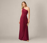 One Shoulder Dress With Draped Waist Detail In Red Wine 1