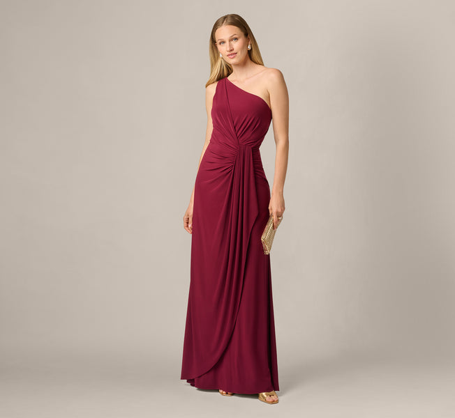 Adrianna Papell One Shoulder Jersey Dress Women's Dress Red Wine : 10