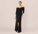 Off The Shoulder Dress With Cascading Ruffle Detail In Black 1