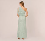 Draped One Shoulder Dress With Sequin Detail In Icy Sage 5