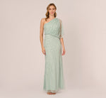 Draped One Shoulder Dress With Sequin Detail In Icy Sage 2