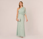 Draped One Shoulder Dress With Sequin Detail In Icy Sage 1