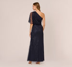 Draped One Shoulder Dress With Sequin Detail In Dusty Navy 5