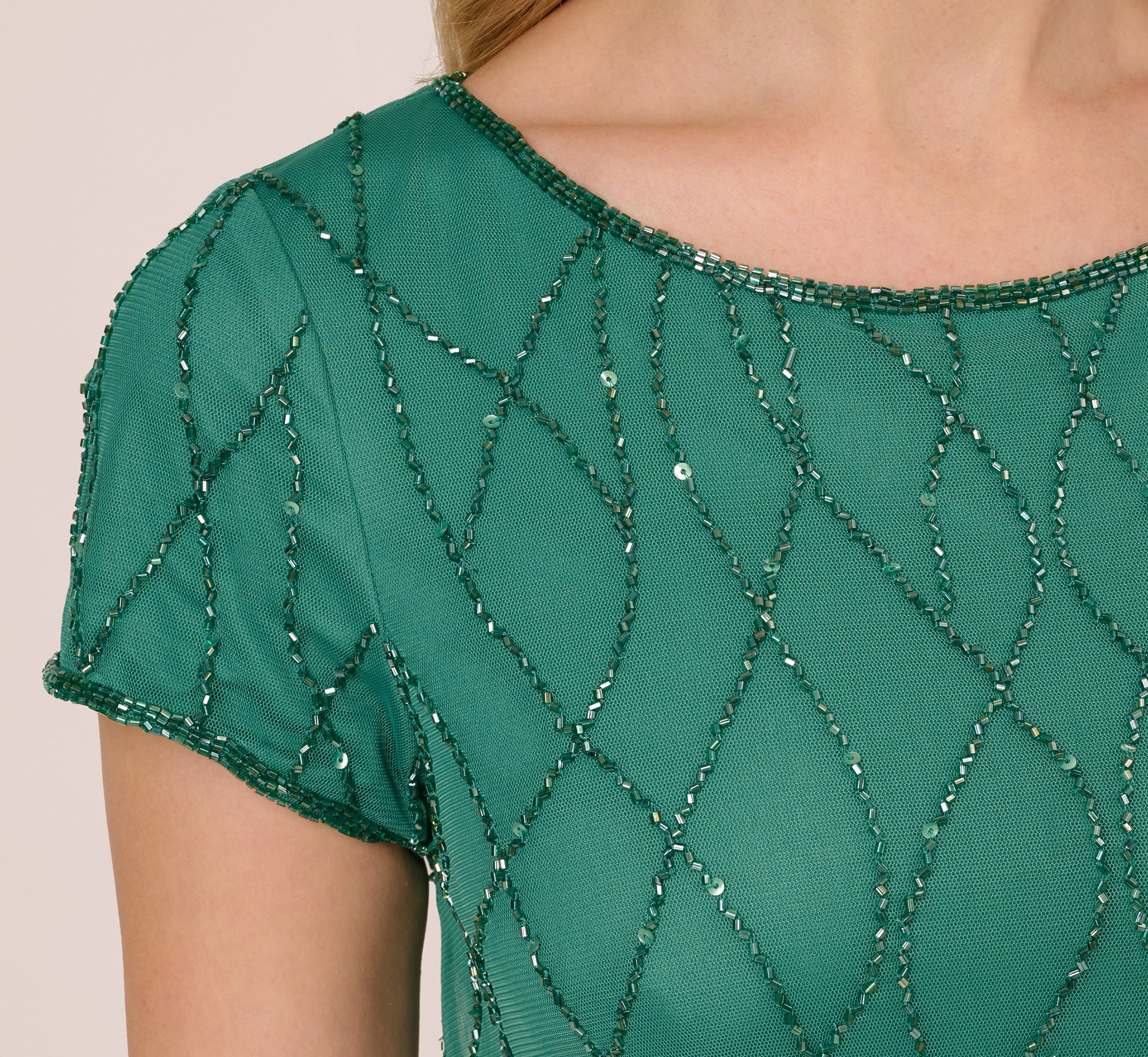 Hand-Beaded Long Dress In Jungle Green | Adrianna Papell