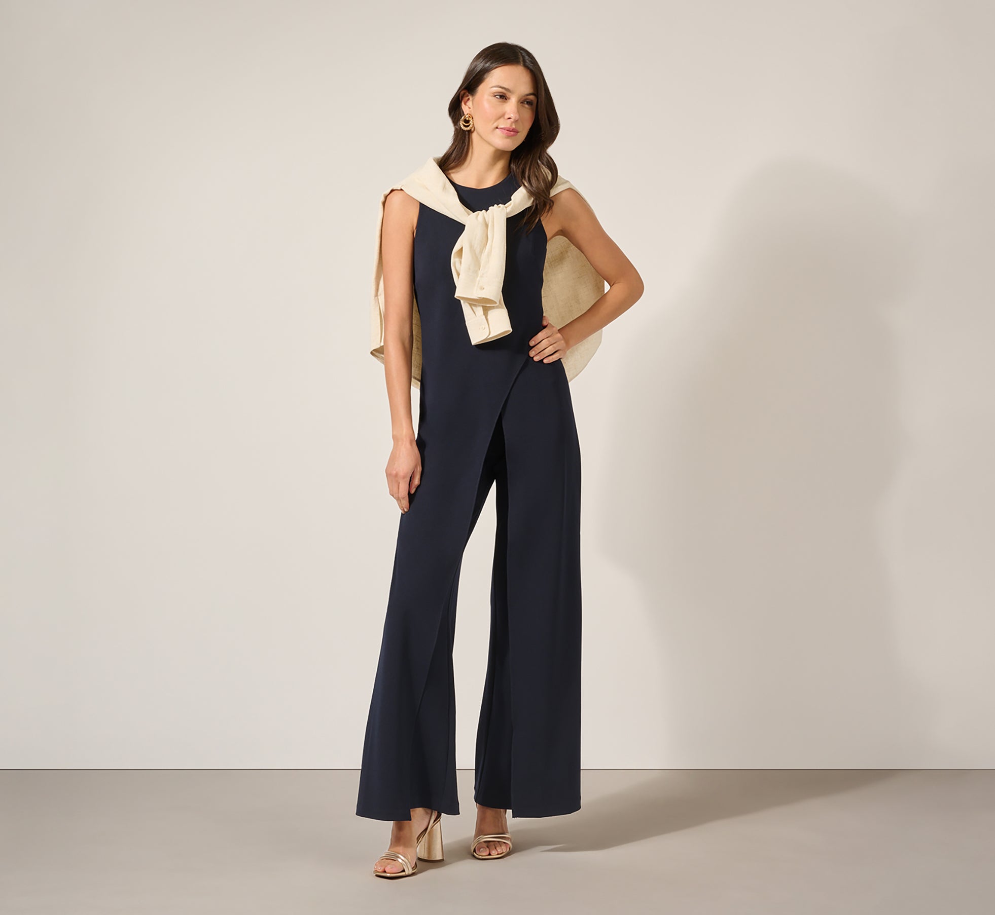 Midnight Sleeveless Asymmetrical Jumpsuit - Adrianna Papell Midnight Sleeveless Asymmetrical Jumpsuit - Adrianna Papell
