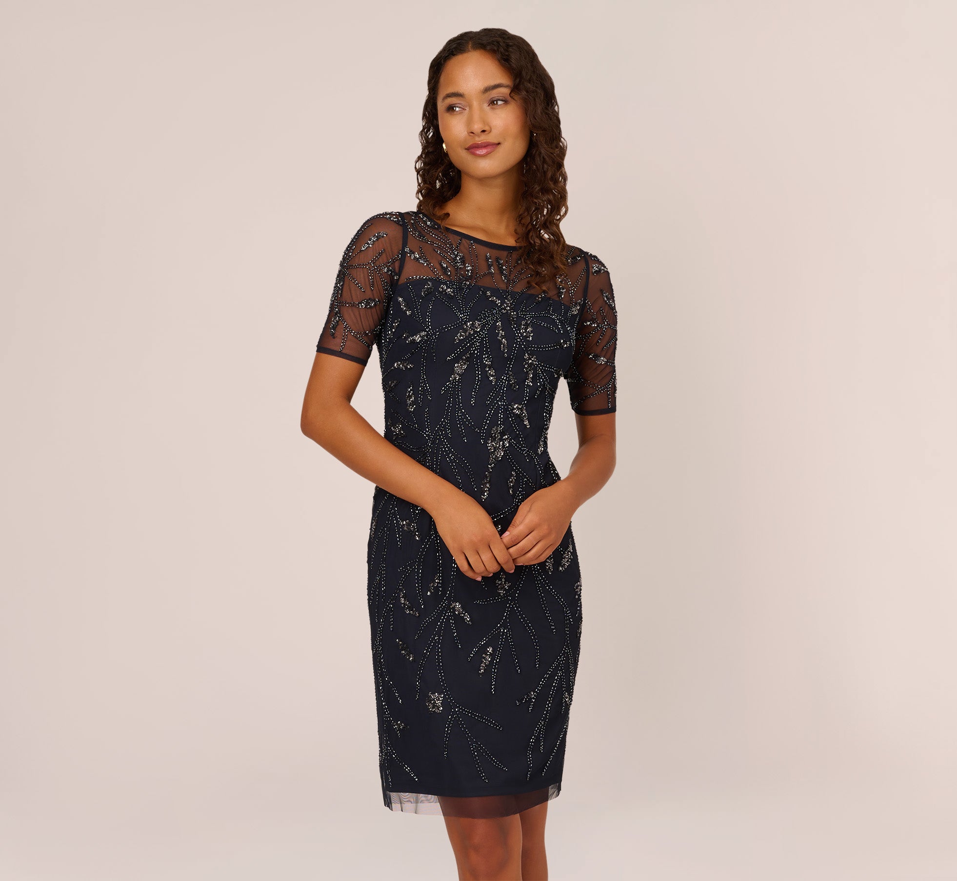 Hand-Beaded Cocktail Dress In Midnight