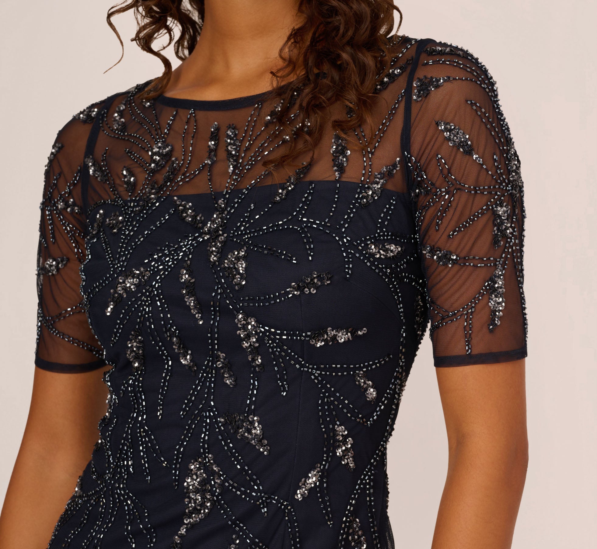 Hand-Beaded Cocktail Dress In Midnight - Adrianna Papell Hand-Beaded Cocktail Dress In Midnight - Adrianna Papell