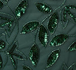 Hand Beaded Short Sleeve Floral Godet Gown In Dusty Emerald 6