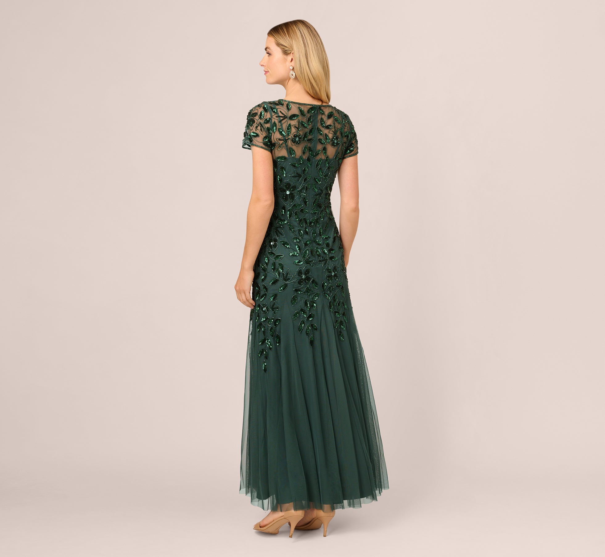 Dusty Emerald Dress Boho Style Duvet Adrianna Papell Women's Beaded Long  Dress Dusty