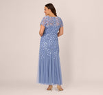 Plus Size Hand Beaded Short Sleeve Floral Godet Gown In French Blue 6