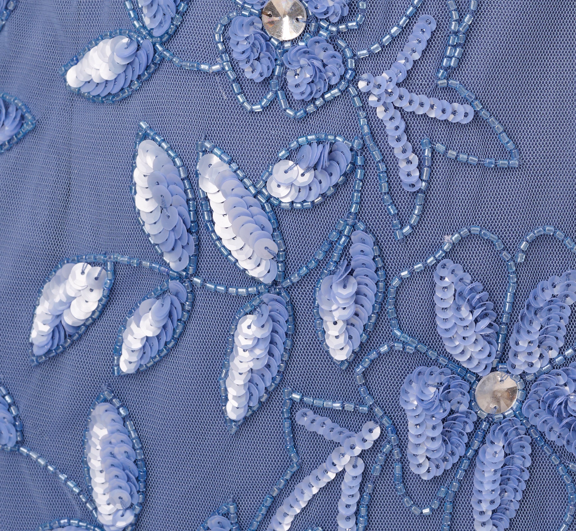 Blue Hand Beaded Short Sleeve Floral Godet Gown - Adrianna Papell Blue Hand Beaded Short Sleeve Floral Godet Gown - Adrianna Papell