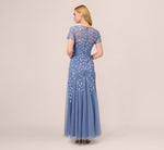 Hand Beaded Short Sleeve Floral Godet Gown In French Blue 6