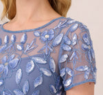 Hand Beaded Short Sleeve Floral Godet Gown In French Blue 5
