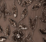 Hand Beaded Short Sleeve Floral Godet Gown In Lead 6