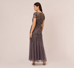 Hand Beaded Short Sleeve Floral Godet Gown In Moonscape 6