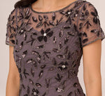 Hand Beaded Short Sleeve Floral Godet Gown In Moonscape 4