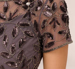 Hand Beaded Short Sleeve Floral Godet Gown In Moonscape 5