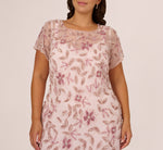 Plus Size Hand Beaded Short Sleeve Floral Godet Gown In Blush Pink 3