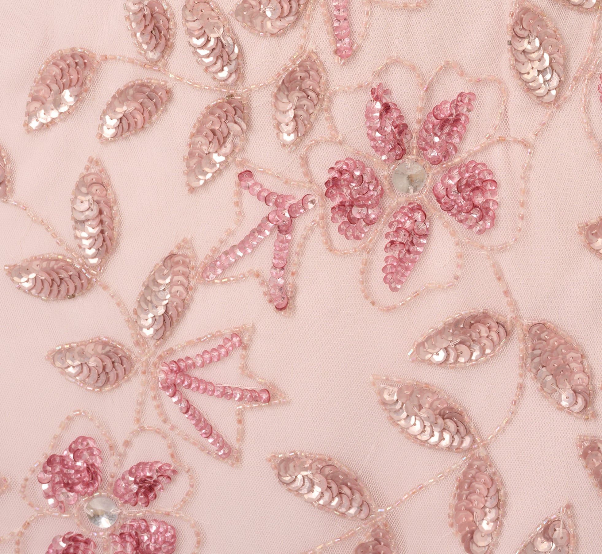 Blush Pink Hand Beaded Short Sleeve Floral Godet Gown