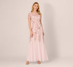 Hand Beaded Short Sleeve Floral Godet Gown In Blush Pink 3