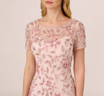 Hand Beaded Short Sleeve Floral Godet Gown In Blush Pink 4