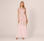 Hand Beaded Short Sleeve Floral Godet Gown In Blush Pink 2