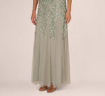 Hand Beaded Short Sleeve Floral Godet Gown In Frosted Sage 5