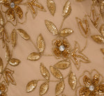 Plus Size Hand Beaded Short Sleeve Floral Godet Gown In Champagne Gold 6