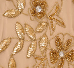 Hand Beaded Short Sleeve Floral Godet Gown In Champagne Gold 6