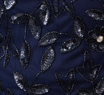 Plus Size Hand Beaded Short Sleeve Floral Godet Gown In Light Navy 6