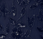 Hand Beaded Short Sleeve Floral Godet Gown In Light Navy 6