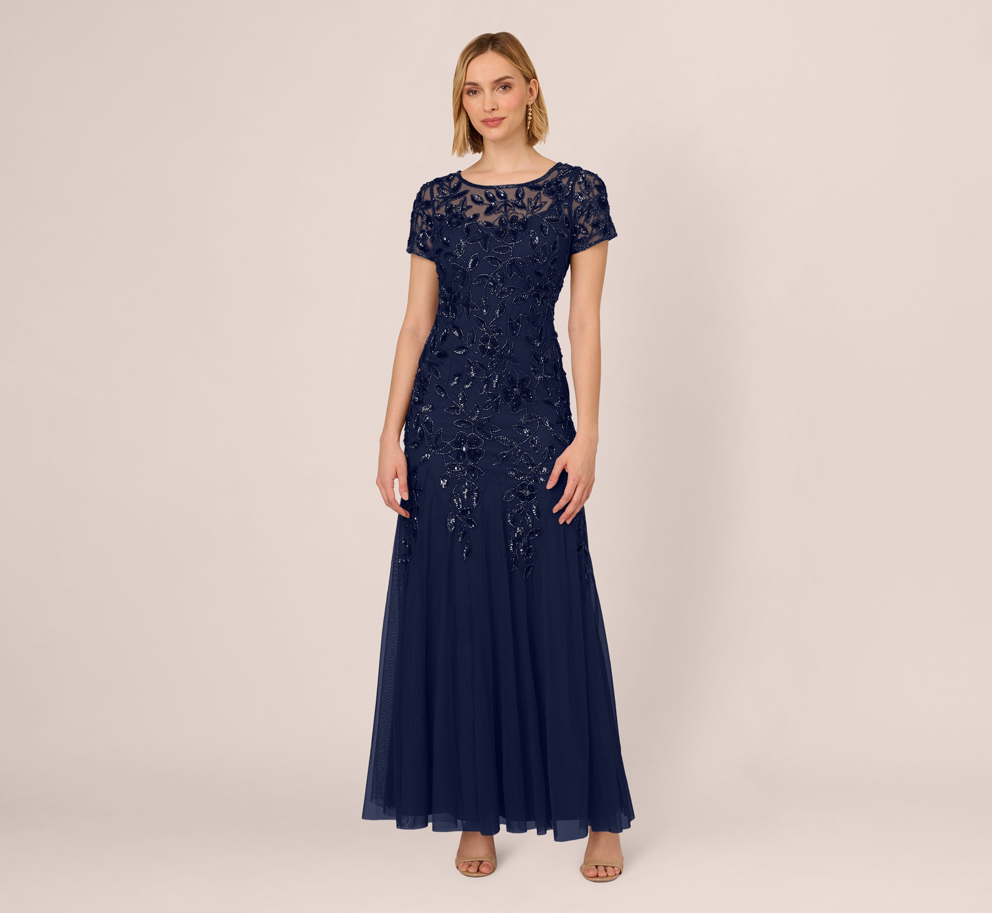 adrianna papell dresses navy blue NWOT navy Adrianna Papell Sequin Embroidered Lace Dress size 6