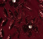 Hand Beaded Short Sleeve Floral Godet Gown In Mahogany 6