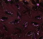 Hand Beaded Short Sleeve Floral Godet Gown In Night Plum 7
