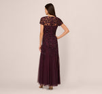 Hand Beaded Short Sleeve Floral Godet Gown In Night Plum 6