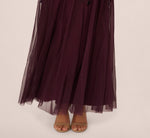 Hand Beaded Short Sleeve Floral Godet Gown In Night Plum 5