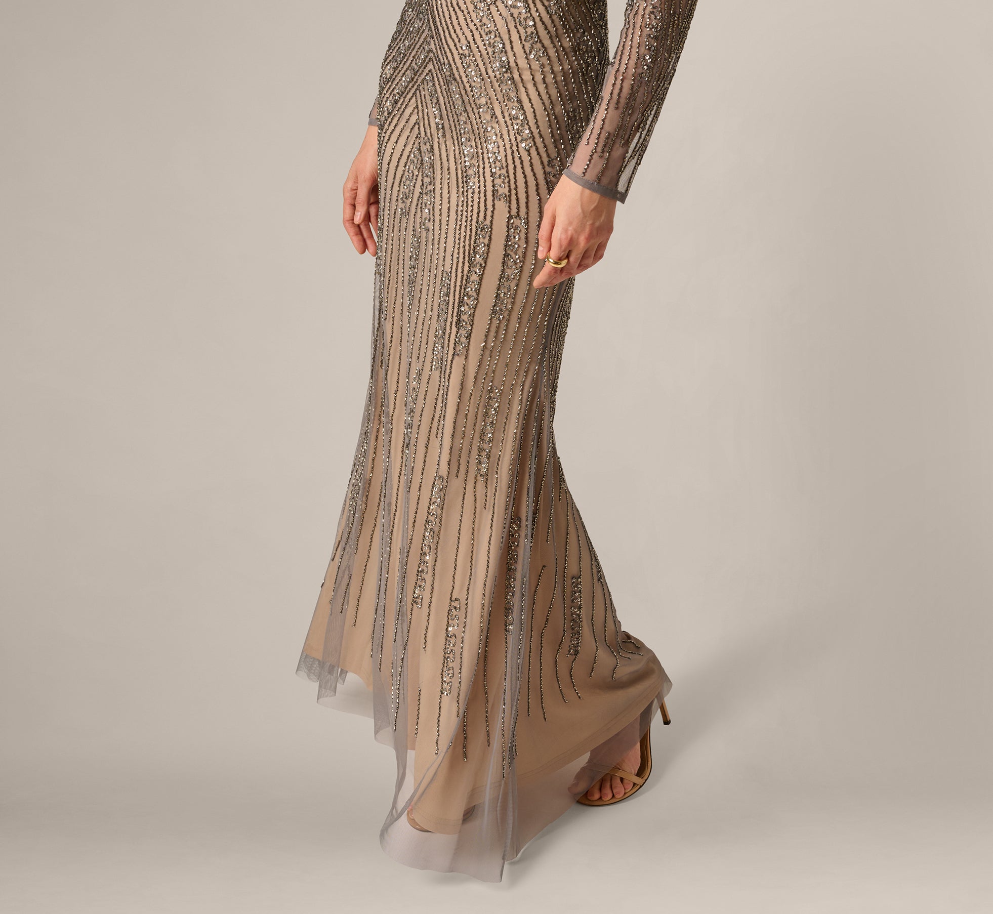 adrianna papell off the shoulder beaded dress Adrianna Papell Women's Beaded Off-The-Shoulder Column Dress
