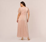 Plus Size Metallic Mesh Draped Gown In Rose Gold 5