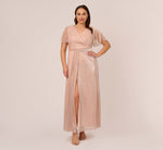 Plus Size Metallic Mesh Draped Gown In Rose Gold 2