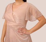 Plus Size Metallic Mesh Draped Gown In Rose Gold 3