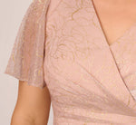 Plus Size Metallic Mesh Draped Gown In Rose Gold 4