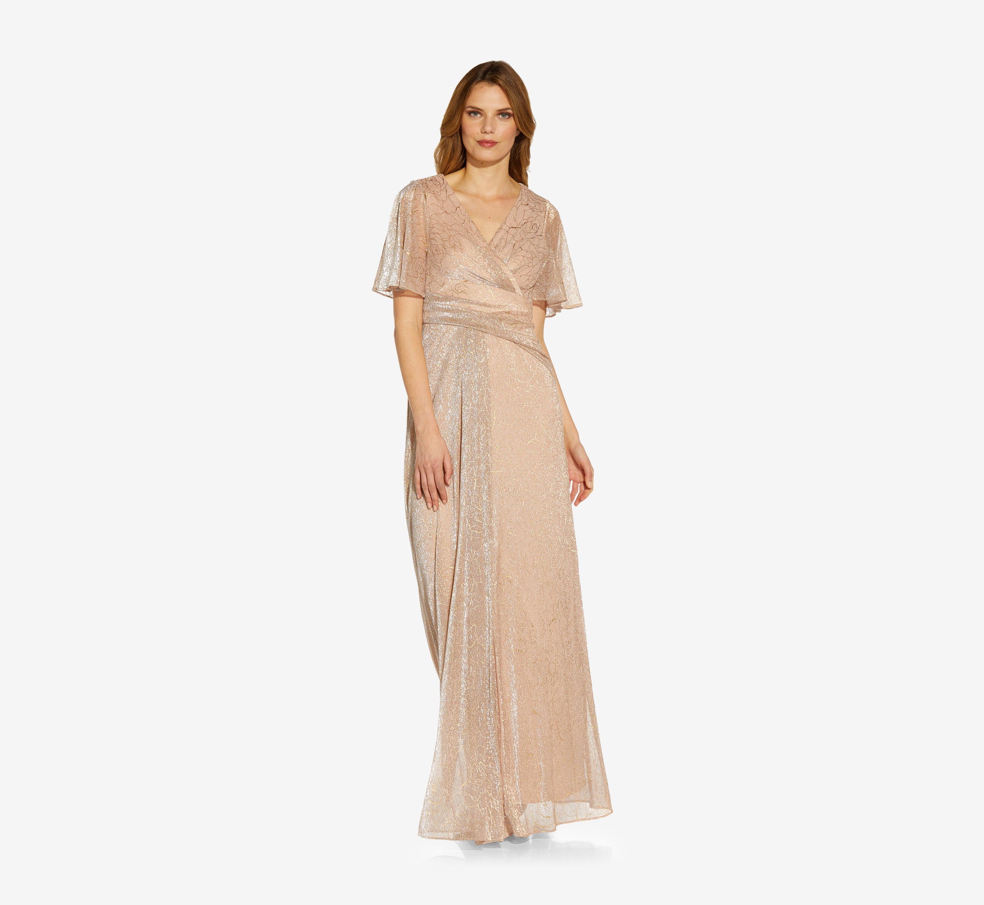 knee length dresses for ladies Embellished Straight-Neck Maxi Dress in Black Gold Foil - 2 main image 1