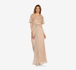 Metallic Mesh Draped Gown In Rose Gold 4