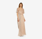 Pink Metallic Mesh Draped Gown - Adrianna Papell Pink Metallic Mesh Draped Gown - Adrianna Papell